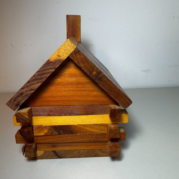 Vintage Log Cabin Bank (Solid Cedar Wood) - Picture 7 of 11